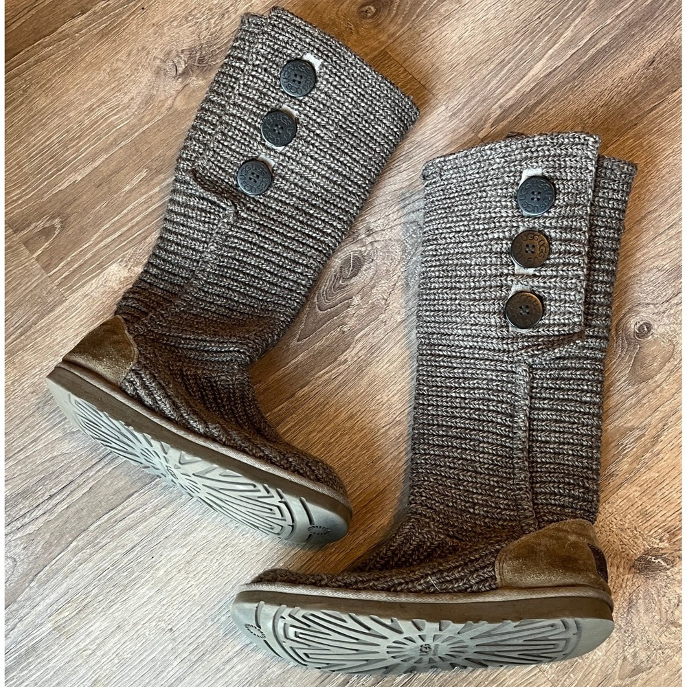 UGG Australia Classic Cardy Knit Tall Gray Sweater Boots Womens 8 UK‎ 6.5 EU 39